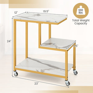 G-shaped Side Table 3-Tier Mobile End Table with Open Shelves-White
