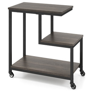G-shaped Side Table 3-Tier Mobile End Table with Open Shelves-Gray