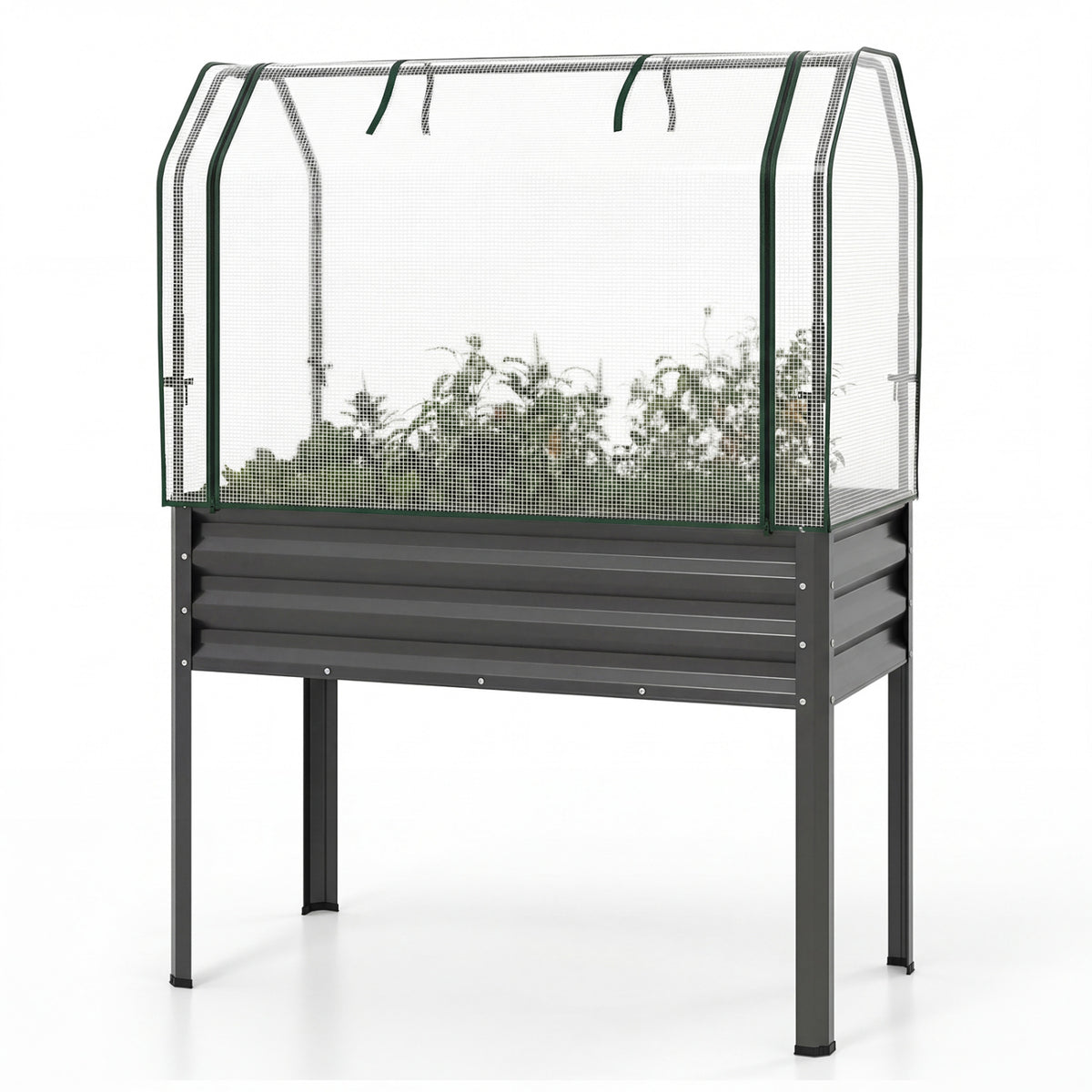 Galvanized Raised Garden Bed with Legs and Greenhouse Cover for Vegetable Flower-Gray
