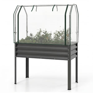Galvanized Raised Garden Bed with Legs and Greenhouse Cover for Vegetable Flower-Gray
