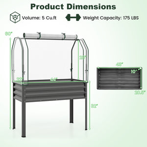 Galvanized Raised Garden Bed with Legs and Greenhouse Cover for Vegetable Flower-Gray