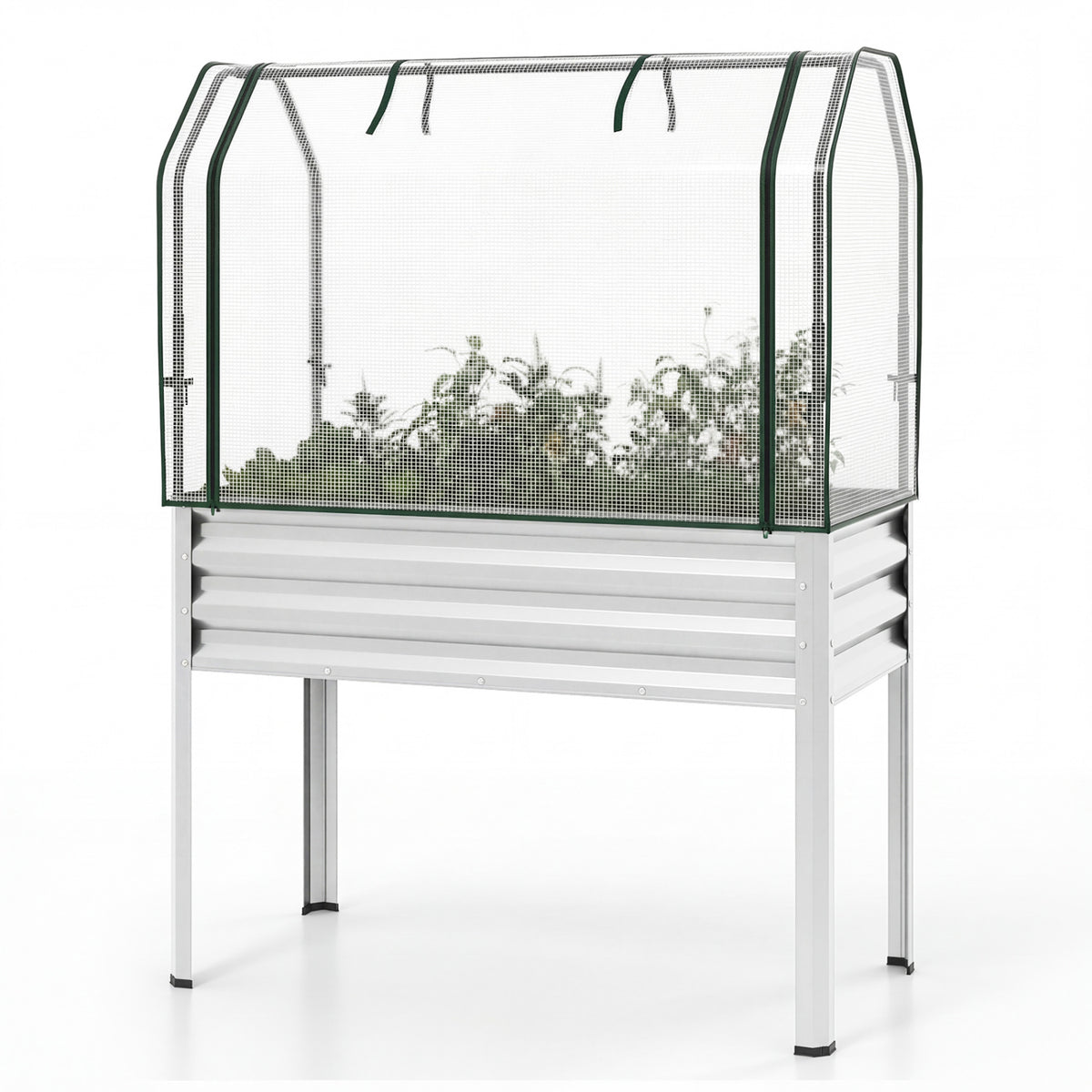 Galvanized Raised Garden Bed with Legs and Greenhouse Cover for Vegetable Flower-Silver