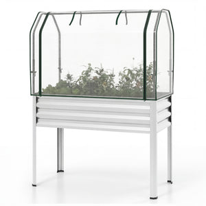 Galvanized Raised Garden Bed with Legs and Greenhouse Cover for Vegetable Flower-Silver