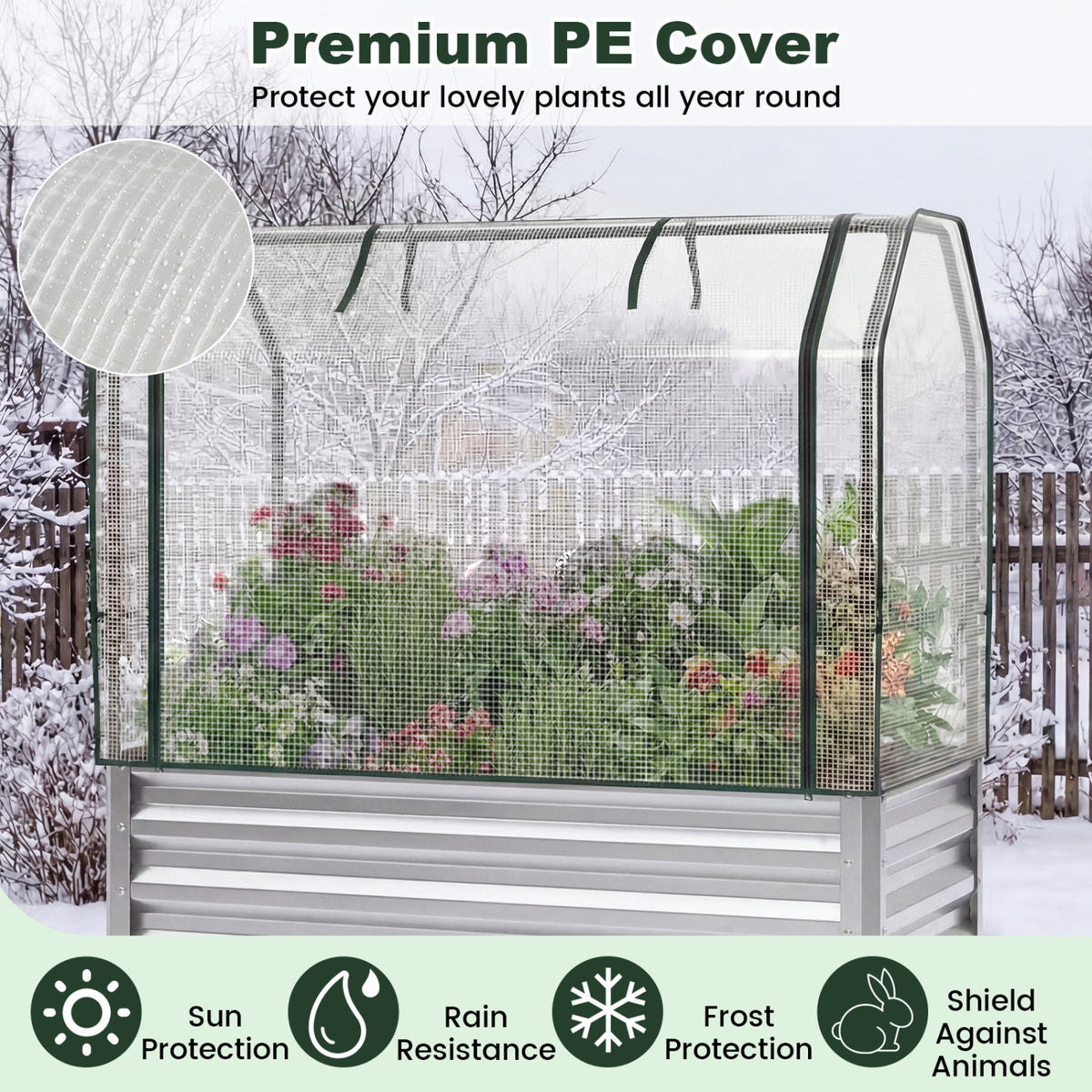 Galvanized Raised Garden Bed with Legs and Greenhouse Cover for Vegetable Flower-Silver