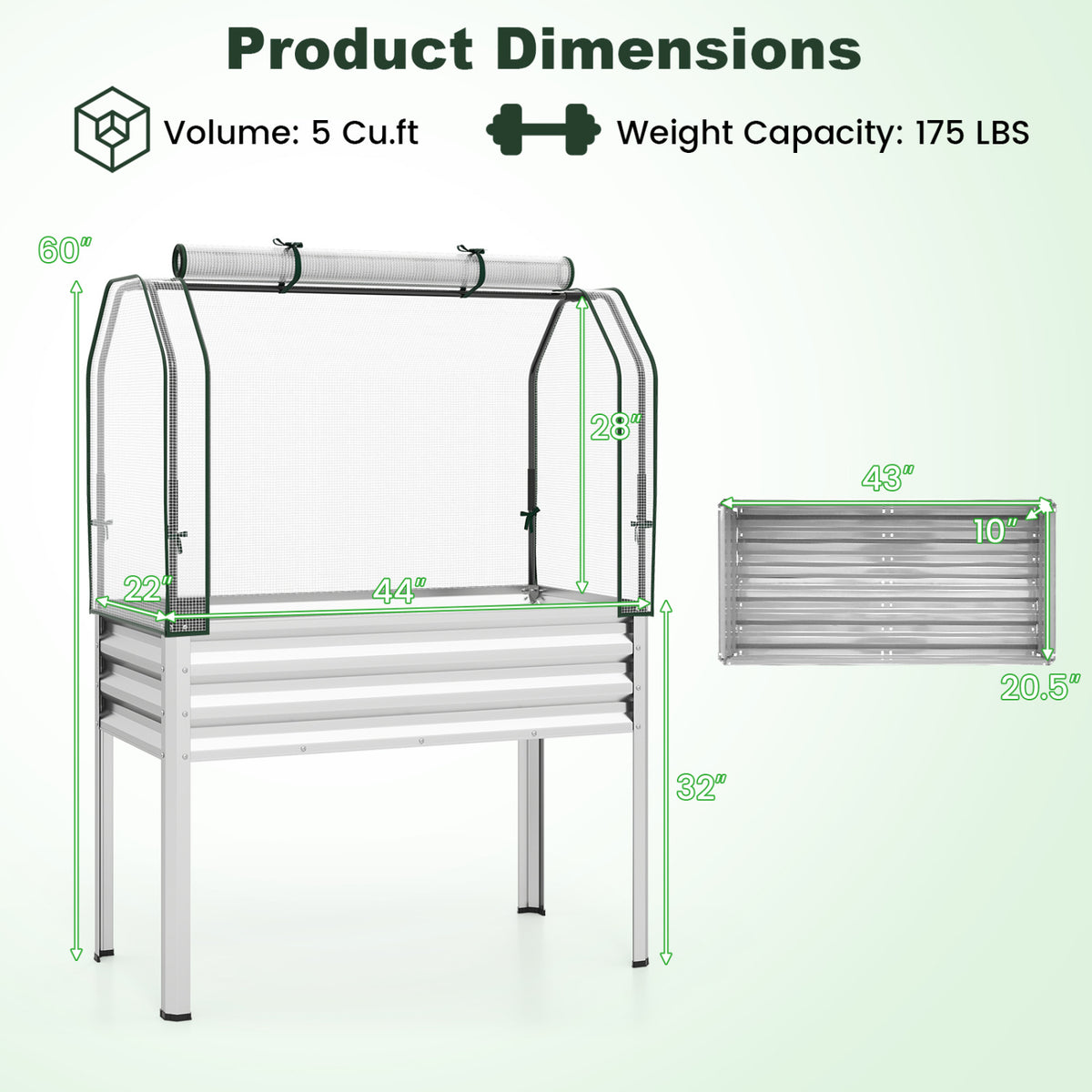 Galvanized Raised Garden Bed with Legs and Greenhouse Cover for Vegetable Flower-Silver