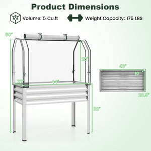 Galvanized Raised Garden Bed with Legs and Greenhouse Cover for Vegetable Flower-Silver