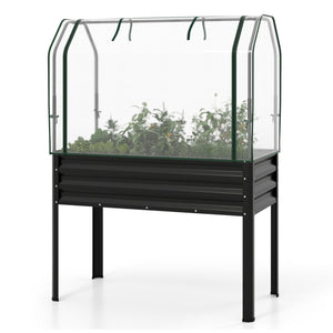 Galvanized Raised Garden Bed with Legs and Greenhouse Cover for Vegetable Flower-Black