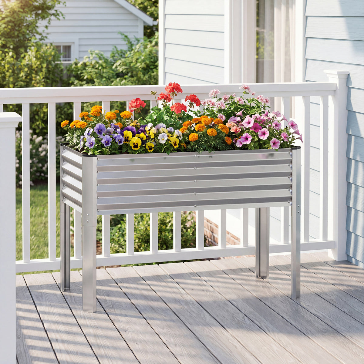 Galvanized Raised Garden Bed with Legs 46" x 24" x 31" Metal Elevated Planter Box-Silver