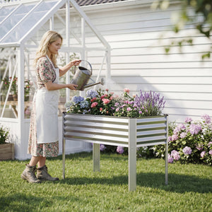 Galvanized Raised Garden Bed with Legs 46" x 24" x 31" Metal Elevated Planter Box-Silver