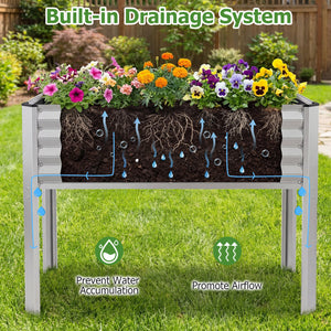 Galvanized Raised Garden Bed with Legs 46" x 24" x 31" Metal Elevated Planter Box-Silver
