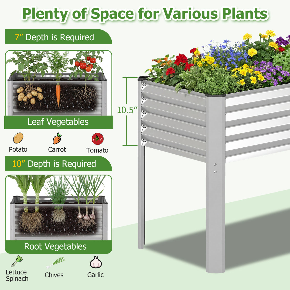 Galvanized Raised Garden Bed with Legs 46" x 24" x 31" Metal Elevated Planter Box-Silver