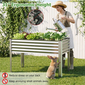 Galvanized Raised Garden Bed with Legs 46" x 24" x 31" Metal Elevated Planter Box-Silver