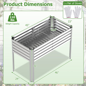 Galvanized Raised Garden Bed with Legs 46" x 24" x 31" Metal Elevated Planter Box-Silver