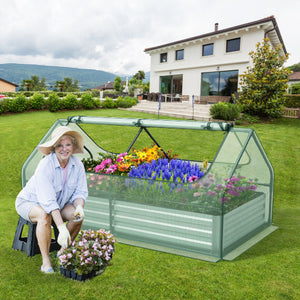 6 x 3 x 3 Feet Galvanized Raised Garden Bed with Greenhouse-Green