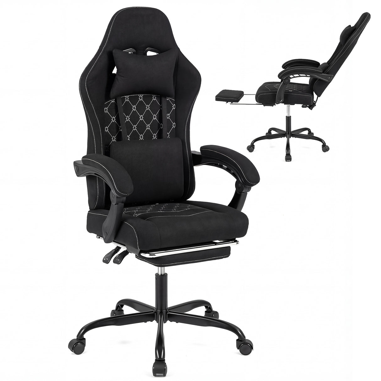 Gaming Chair Height Adjustable Computer Chair with Headrest Video Game Chair-Black