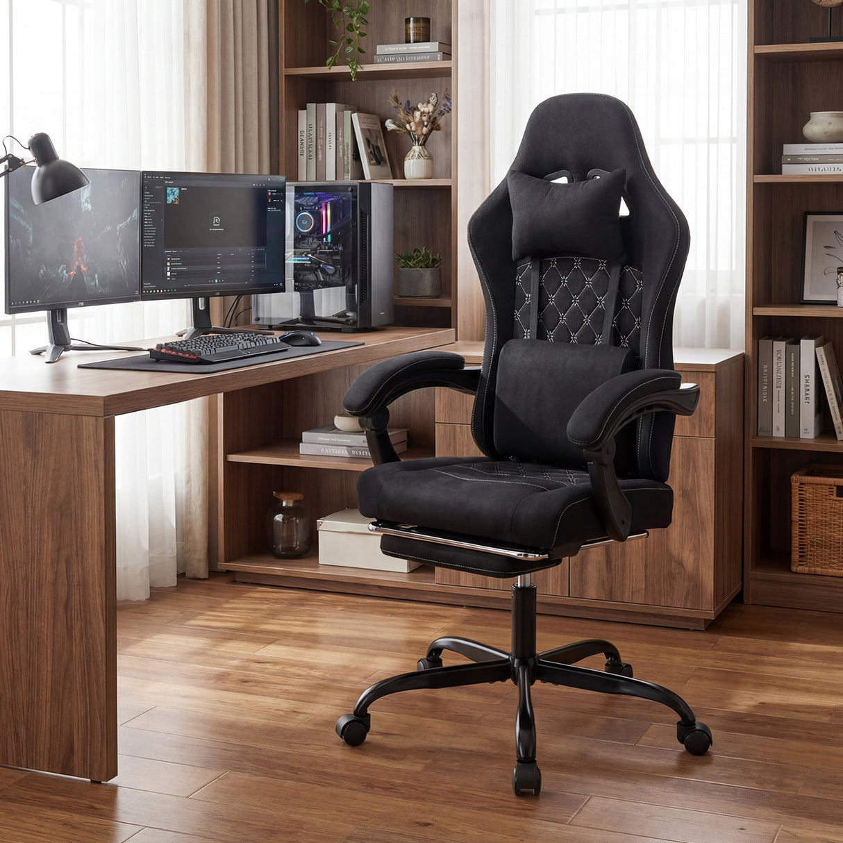 Gaming Chair Height Adjustable Computer Chair with Headrest Video Game Chair-Black