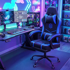Gaming Chair Height Adjustable Computer Chair with Headrest Ergonomic Office Task Chair-Navy