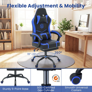 Gaming Chair Height Adjustable Computer Chair with Headrest Ergonomic Office Task Chair-Navy