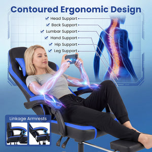 Gaming Chair Height Adjustable Computer Chair with Headrest Ergonomic Office Task Chair-Navy