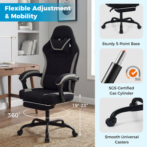 Gaming Chair Height Adjustable Computer Chair with Headrest Footrest & 360 ° Swivel Seat-Black
