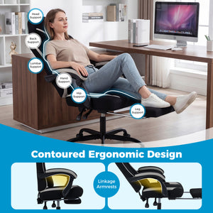 Gaming Chair Height Adjustable Computer Chair with Headrest Footrest & 360 ° Swivel Seat-Black
