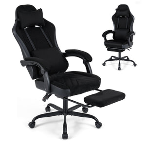 Gaming Chair Height Adjustable Computer Chair with Headrest Lumbar Support Linkage Armrests-Black