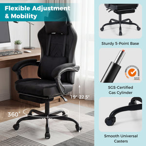 Gaming Chair Height Adjustable Computer Chair with Headrest Lumbar Support Linkage Armrests-Black