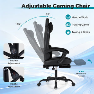 Gaming Chair Height Adjustable Computer Chair with Headrest Lumbar Support Linkage Armrests-Black