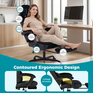 Gaming Chair Height Adjustable Computer Chair with Headrest Lumbar Support Linkage Armrests-Black