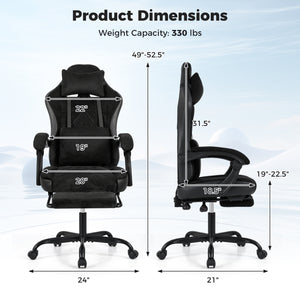 Gaming Chair Height Adjustable Computer Chair with Headrest Lumbar Support Linkage Armrests-Black