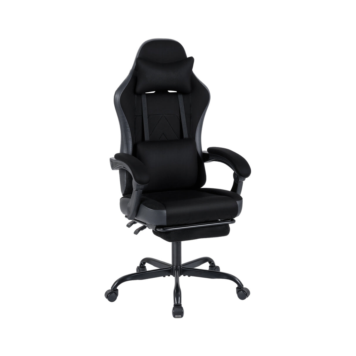 Gaming Chair Height Adjustable Computer Chair with Headrest Lumbar Support Linkage Armrests-Black