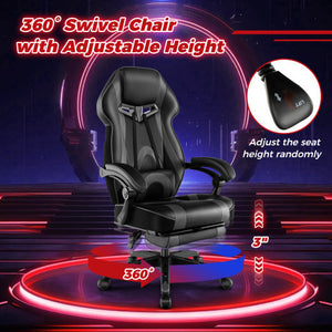 Gaming Chair Racing Style Swivel Chair with Footrest and Adjustable Lumbar Pillow-Gray