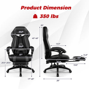 Gaming Chair Racing Style Swivel Chair with Footrest and Adjustable Lumbar Pillow-Gray