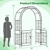 Garden Arbor with Gate with Multiple Side Crossbars and 4 Sharp Ground Stakes-Black