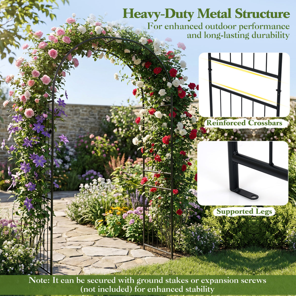 Garden Arch 87 Inches Tall Heavy Duty Metal Arbor Trellis Archway for Climbing Plants