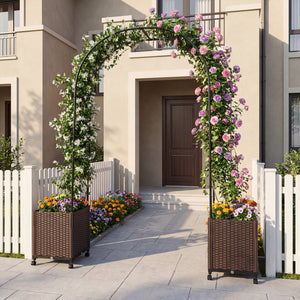 Garden Arch Trellis with 2 Self-watering Planter Boxes for Party Yard Lawn-Black