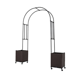 Garden Arch Trellis with 2 Self-watering Planter Boxes for Party Yard Lawn-Black