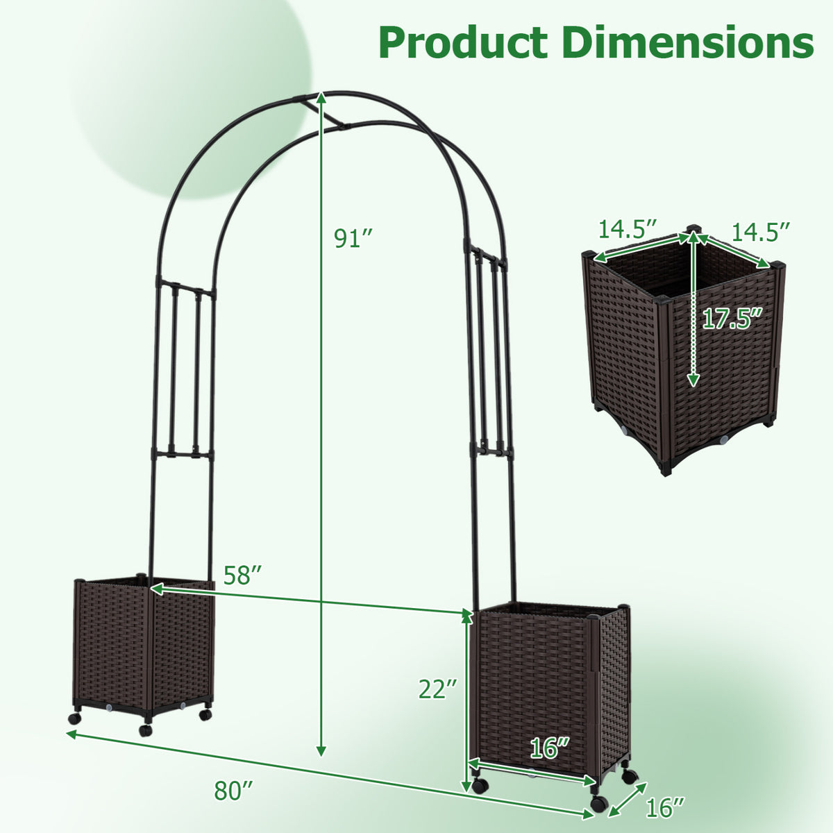 Garden Arch Trellis with 2 Self-watering Planter Boxes for Party Yard Lawn-Black