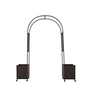 Garden Arch Trellis with 2 Self-watering Planter Boxes for Party Yard Lawn-Black
