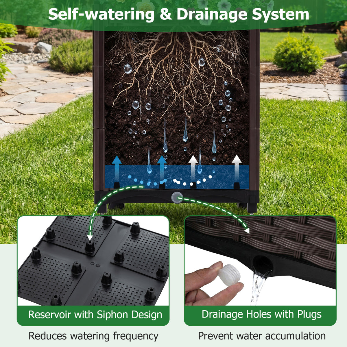 Garden Arch Trellis with 2 Self-watering Planter Boxes for Party Yard Lawn-Black