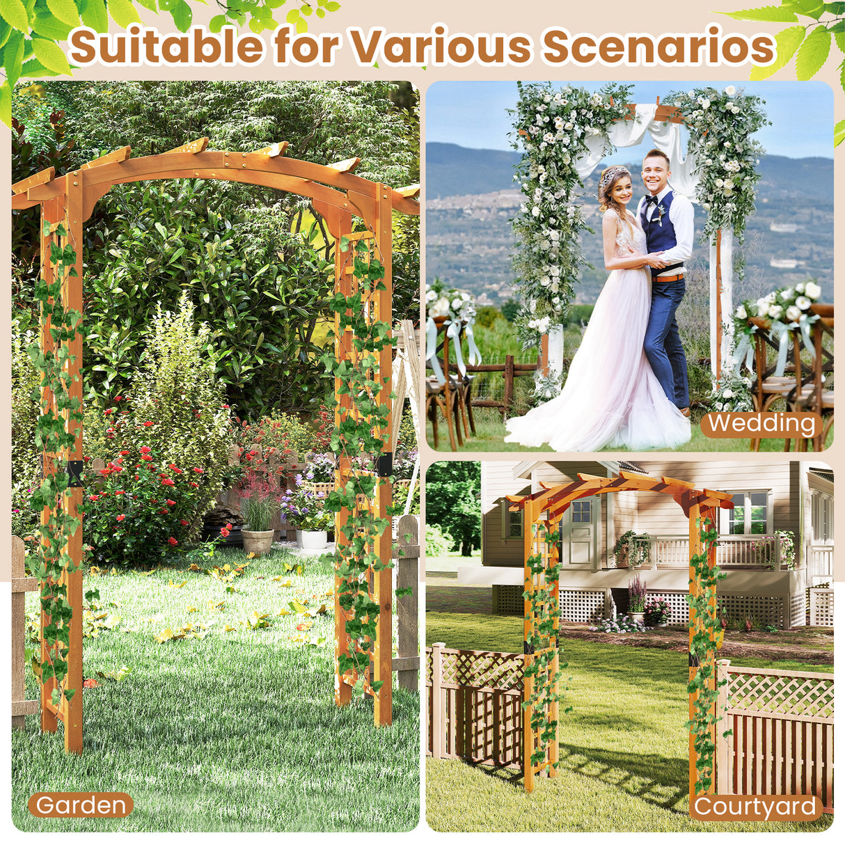 7/7.5 Feet Garden Arch Wooden Arbor Outdoor Wood Trellis for Climbing Plants-7.5 FT