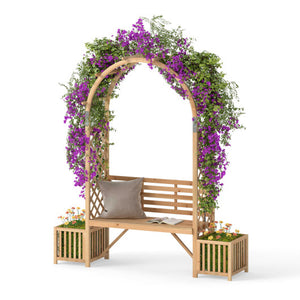 Garden Bench Arbor Arch Wooden Garden Arbor for Climbing Plants-Natural