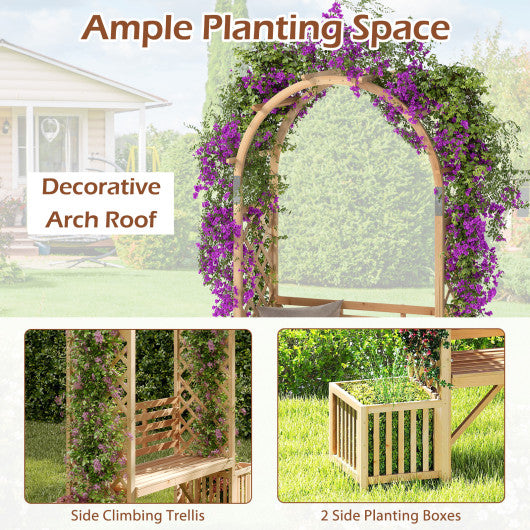 Garden Bench Arbor Arch Wooden Garden Arbor for Climbing Plants-Natural