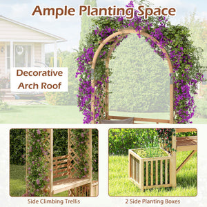 Garden Bench Arbor Arch Wooden Garden Arbor for Climbing Plants-Natural
