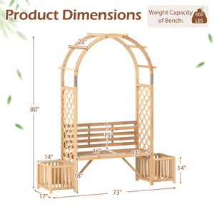 Garden Bench Arbor Arch Wooden Garden Arbor for Climbing Plants-Natural