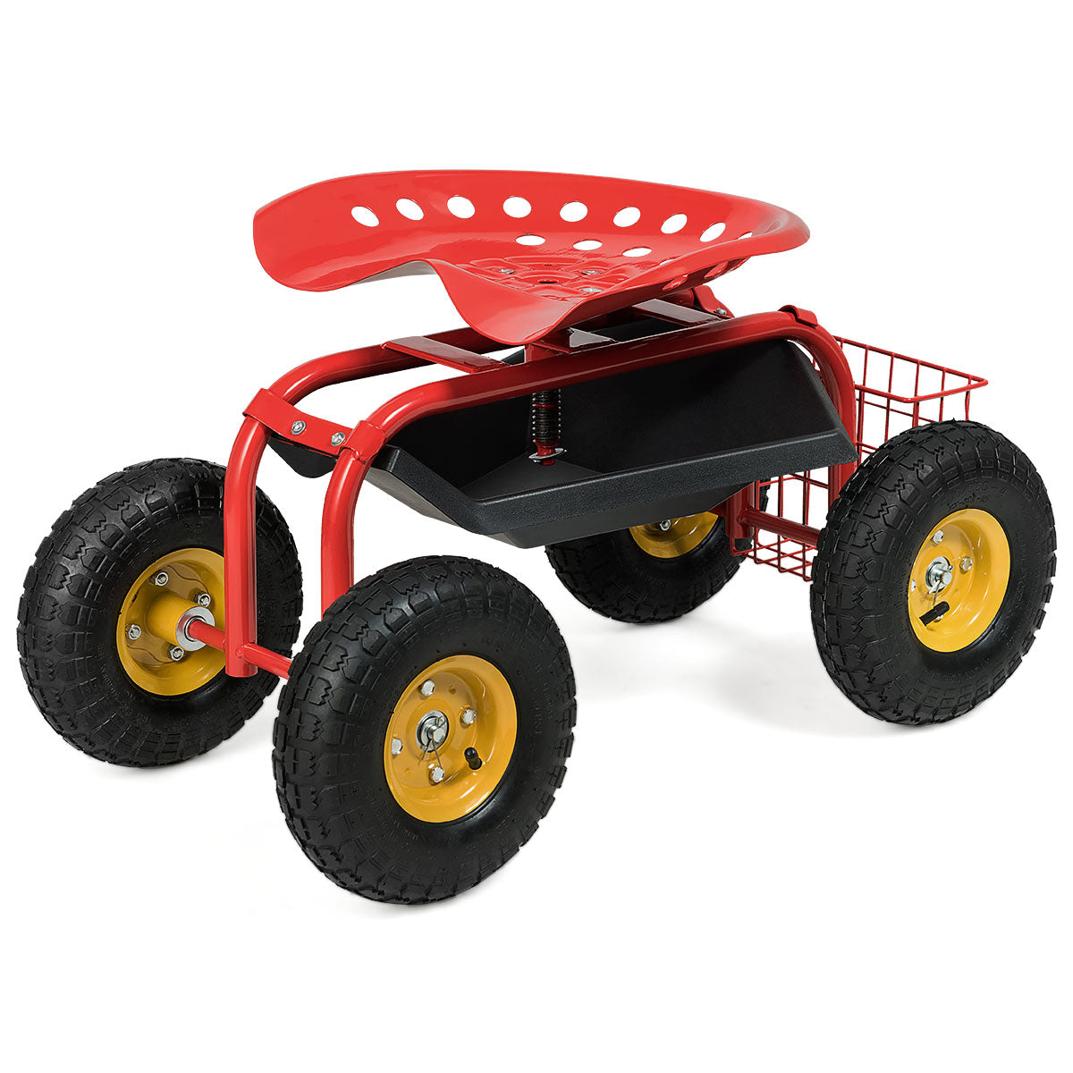 Red/Green Garden Cart Rolling Work Seat With Heavy Duty Tool Tray Gardening Planting-Green