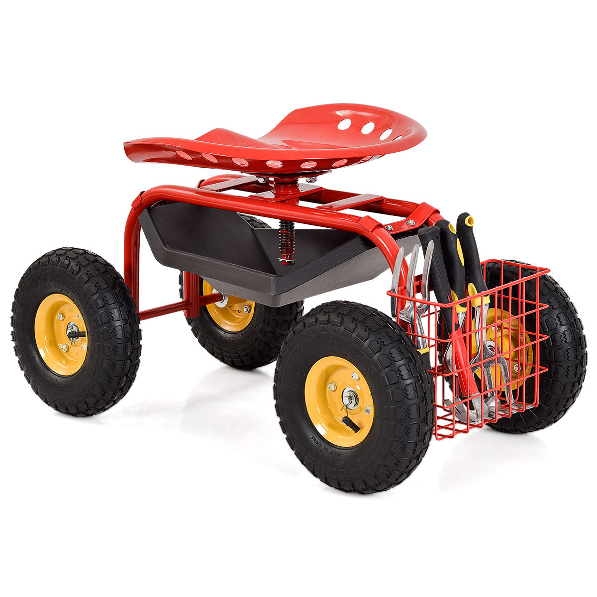 Red/Green Garden Cart Rolling Work Seat With Heavy Duty Tool Tray Gardening Planting-Green