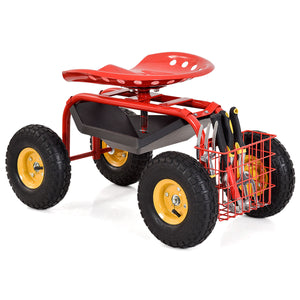 Red/Green Garden Cart Rolling Work Seat With Heavy Duty Tool Tray Gardening Planting-Green