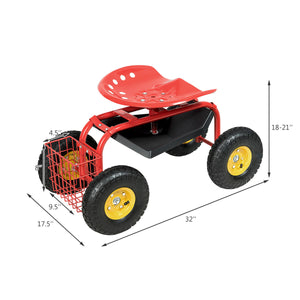 Red/Green Garden Cart Rolling Work Seat With Heavy Duty Tool Tray Gardening Planting-Green