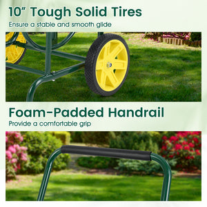 Garden Hose Reel Cart with 2 Wheels and Storage Basket-Green